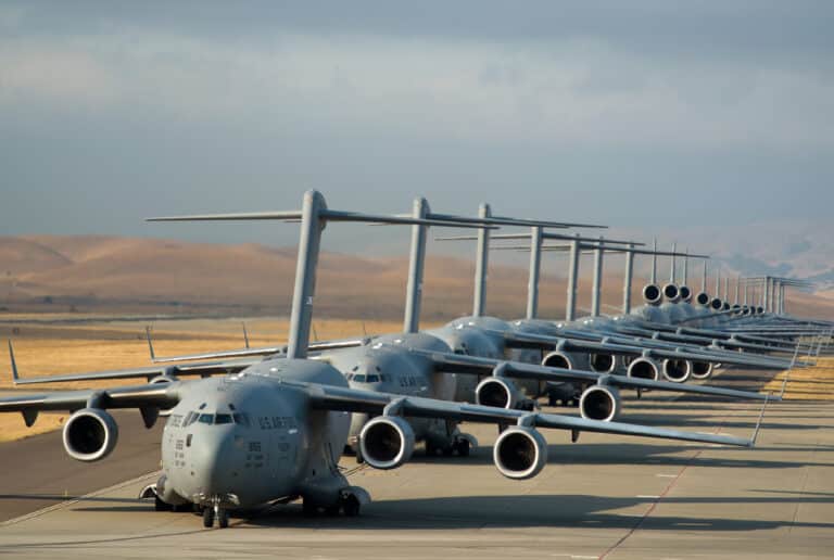 A 22-aircraft "freedom launch" took place at Travis AFB, Calif., Sept. 11, 2013. Seven C-17 Globemaster IIIs, 11 KC-10 Extenders and four C-5B Galaxies from the 60th Air Mobility Wing lined up and then launched consecutively over 36 minutes to take part in Air Mobility Command missions. The first plane in the lineup, a C-17, launched at 8:46 a.m., the same time terrorists crashed American Airlines Flight 11 into the North Tower of the World Trade Center in New York City 12 years earlier. (U.S. Air Force photo/Ken Wright)